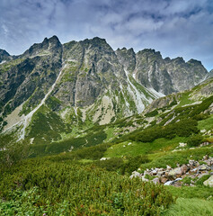 Beautiful panoramic aerial drone view of mountain in National Park High Tatra. northern Slovakia, Europe. Beautiful world.