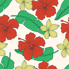 Floral seamless pattern with leaves. tropical background