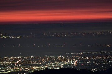 Dramatic Sunset Color over the sky and San Francisco South Bay Citilight