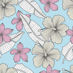 Floral seamless pattern with leaves. tropical background