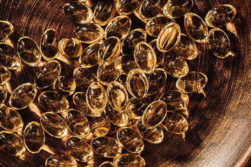 close-up of vitamin d-3 pills. dietary concept. dietary supplement topview.