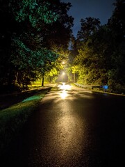 Wet road at night