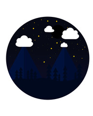 Obraz premium illustration of flat design views of mountains and night sky