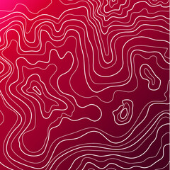 topographic map abstract elevation lines vector illustration isolated on red background