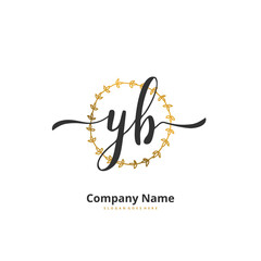 Y B YB Initial handwriting and signature logo design with circle. Beautiful design handwritten logo for fashion, team, wedding, luxury logo.