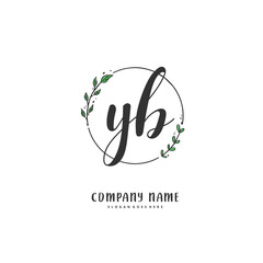 Y B YB Initial handwriting and signature logo design with circle. Beautiful design handwritten logo for fashion, team, wedding, luxury logo.