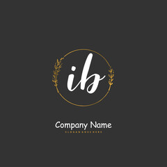 I B IB Initial handwriting and signature logo design with circle. Beautiful design handwritten logo for fashion, team, wedding, luxury logo.