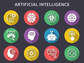 Artificial Intelligence vector icons set.