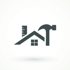 Build House repair logo icon. Roof of house sign. home and hammer icon  real estate building company Architecture