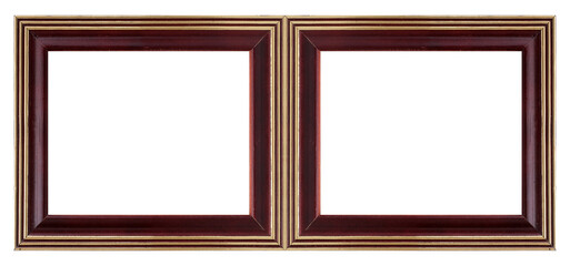 Fototapeta premium Double wooden frame (diptych) for paintings, mirrors or photos isolated on white background