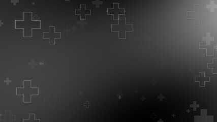 Medical health cross neon light shapes pattern on black background. Abstract healthcare with coronavirus infected deaths case concept.