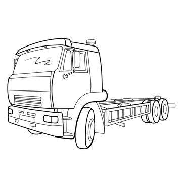 sketch of a truck, coloring book, isolated object on white background, vector illustration,