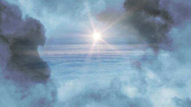 ue sky and Looped Flight Through Clouds with sun shine