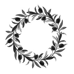 Watercolor olive wreath. The illustration is painted with watercolor paint. White background. The picture is drawn by hand. Illustration for printing, paper design, typography, wallpaper, textiles.