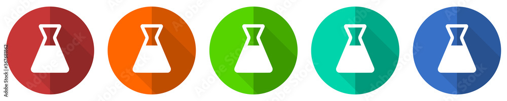Poster laboratory icon set, red, blue, green and orange flat design web buttons isolated on white backgroun