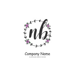 N B NB Initial handwriting and signature logo design with circle. Beautiful design handwritten logo for fashion, team, wedding, luxury logo.