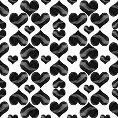 Seamless watercolor pattern. Decorative elements on a white background. Monochrome hearts. The picture is drawn by hand. Illustration for printing, design of paper, wallpaper and textiles.