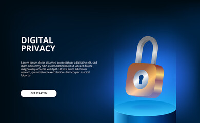 3D padlock floating with blue modern gradient futuristic illustration concept for security and digital personal privacy security