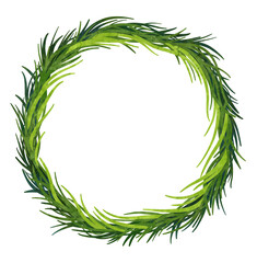 Floral grass wreath, watercolor greenery frame clipart stock illustration. Forest wedding invitation clip art, rustic style.