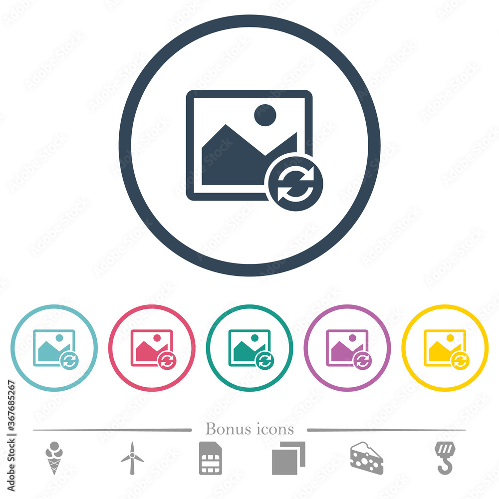 Poster refresh image flat color icons in round outlines