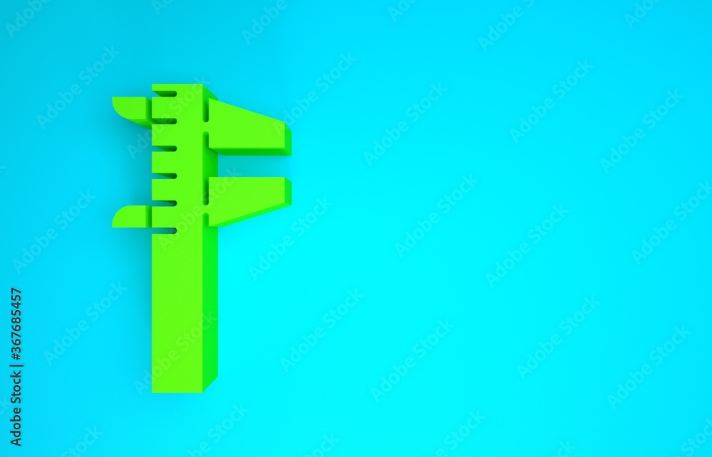 Poster green calliper or caliper and scale icon isolated on blue background. precision measuring tools. min