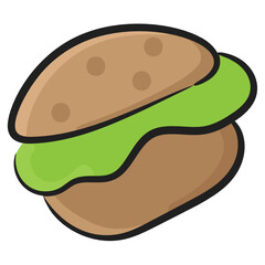 
Fast food, patty burger icon in hand drawn vector style.
