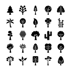 trees silhouette style icon set vector design