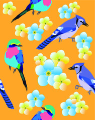 Vector illustration of birds and flowers