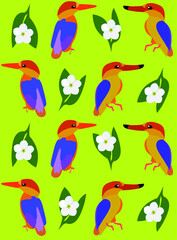 Vector illustration of birds and flowers. Seamless pattern