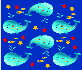 Vector pattern with whales. Pattern for kids. Seamless pattern with polka dot. Illustration for children