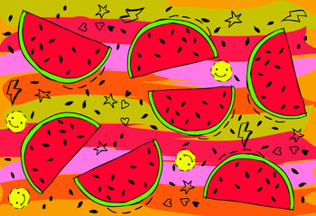 Colorful watermelon vector. Fashion summer pattern. Fruit illustration. Stripes