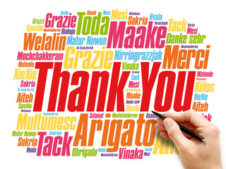 Thank You word cloud in different languages, concept background