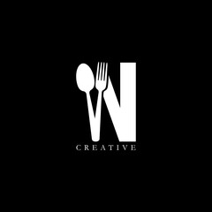 Combination fork and spoon flat N letter logo design