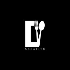 Combination fork and spoon flat O letter logo design