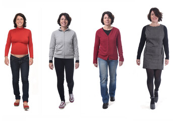 Obraz premium same woman with various outfits and pregnant on white background