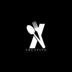 Combination fork and spoon flat X letter logo design