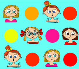 Vector pattern of girls and colorful polka dots. Pattern for kids