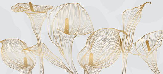 Golden calla lily pattern vector, Wedding wallpaper background for warapping paper design, brochure, backdrop, packaging and print vector illustration. - 367687839