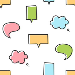 Vector seamless pattern background with cute and colorful cartoon speech bubble icons.