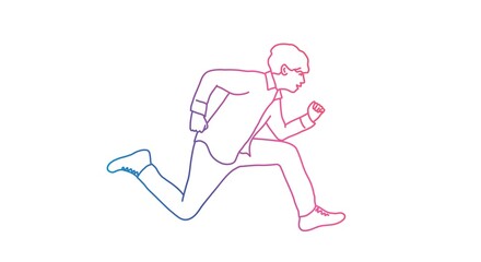 Running boy. Rainbow colours in linear vector illustration.
