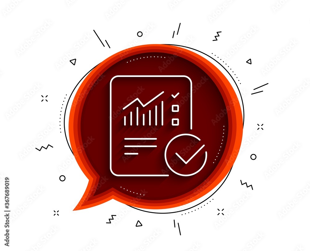 Aufkleber checklist document line icon. chat bubble with shadow. analysis chart or sales growth report sign. s