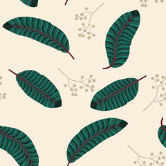 Beautiful tropical leaves. Seamless vector illustration.