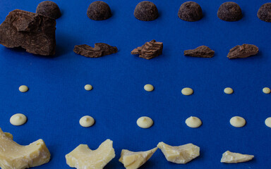 Home made chocolate for valentine day gift or other holidays, selective focus on blue background