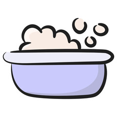 
Bathtub icon, a washroom amenity in doodle design 
