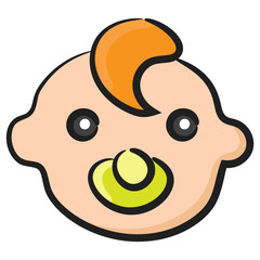 
Cute infant with pacifier icon in doodle design 
