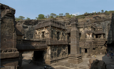 kailash Nath temple one of the rare ancient monolith architecture in Ellora Caves World Heritage Site, Aurangabad, Maharashtra, India