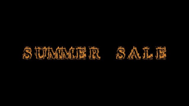 summer sale fire text effect black background. animated text effect with high visual impact. letter and text effect. Alpha Matte. 