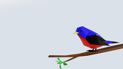 3d render low poly colorful bird