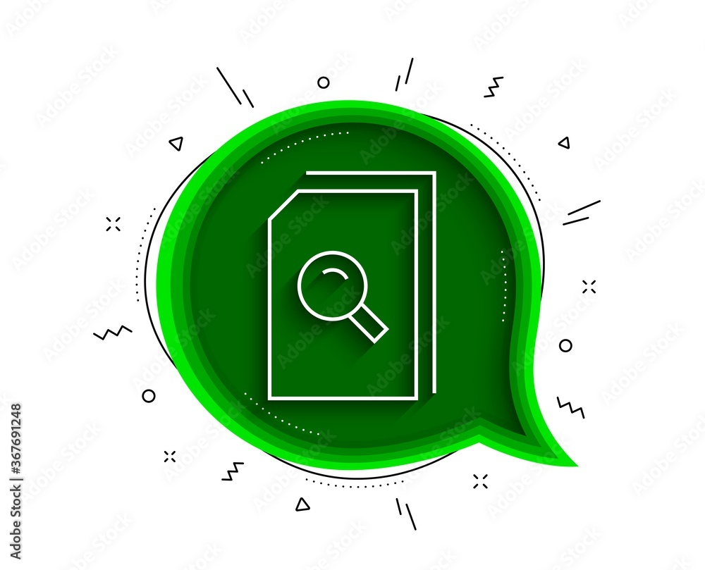 Poster search documents line icon. chat bubble with shadow. file with magnifying glass sign. paper page con