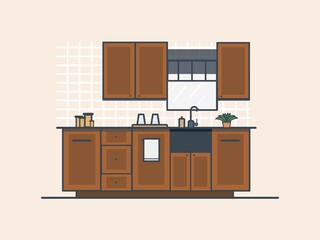 Kitchen interior illustration. Architecture building furniture graphic design. Objects group. 